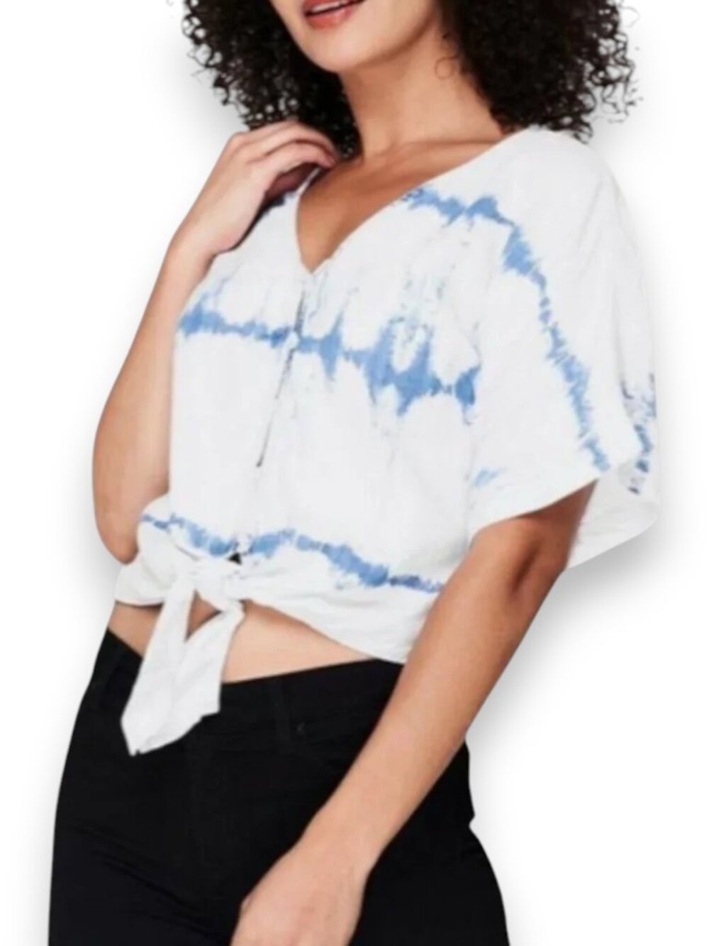 Bella Dahl Tie Dye Tie Front Crop Blouse Blue White Size XS/Jr Girls 14